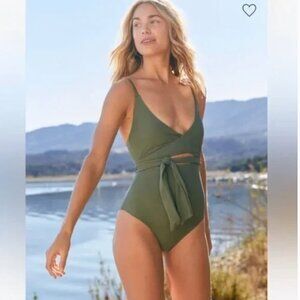 Aerie Olive Wrap One Piece Swimsuit Women's Medium